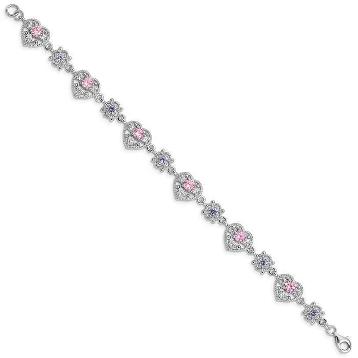 Buy 7-Inch Rhodium-Plated Heart Bracelet in Sterling Silver | Stylish CZ Stones-2