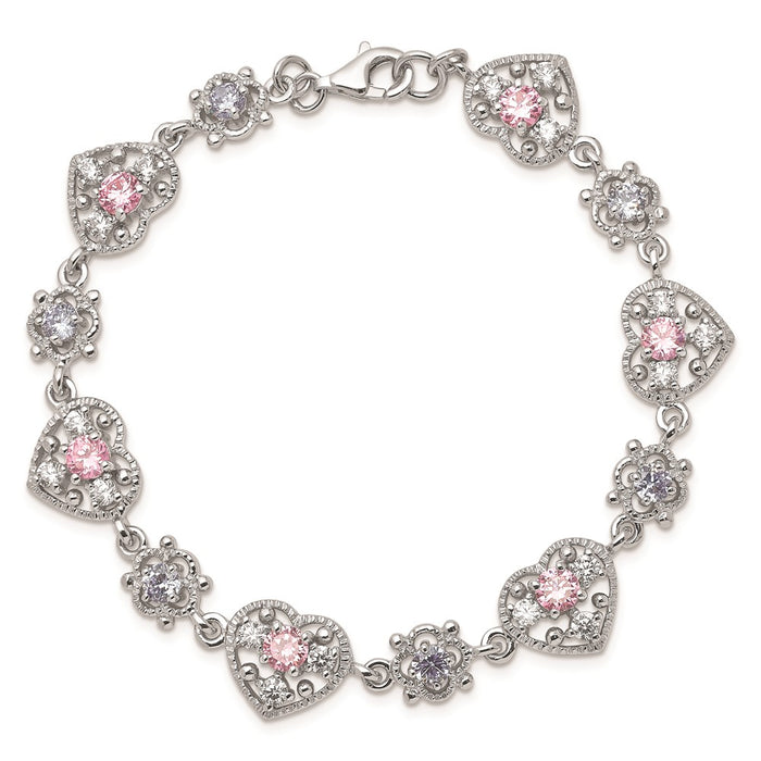 Buy 7-Inch Rhodium-Plated Heart Bracelet in Sterling Silver | Stylish CZ Stones-4
