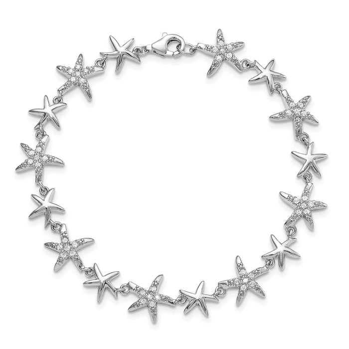Shop Stylish Rhodium-Plated Sterling Silver CZ Starfish Bracelet - 7.25"-3