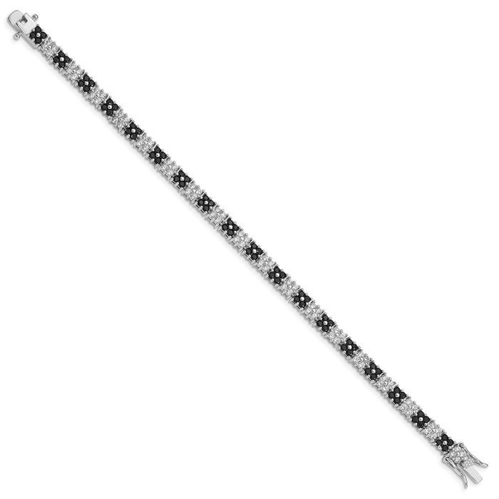 Exclusive Rhodium-Plated Sterling Silver 7-Inch Black & White CZ Tennis Bracelet - Stylish Luxury-2