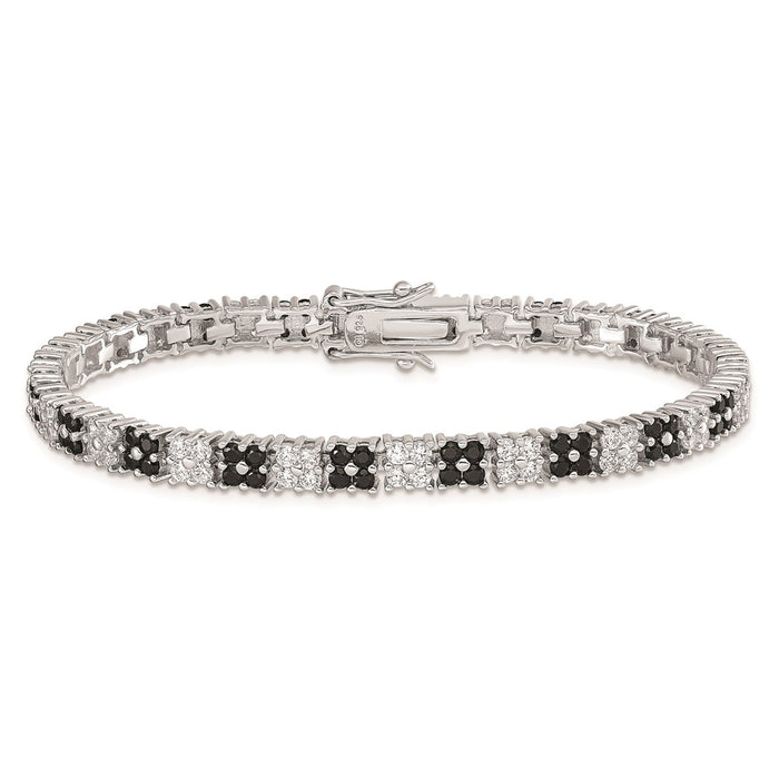 Exclusive Rhodium-Plated Sterling Silver 7-Inch Black & White CZ Tennis Bracelet - Stylish Luxury-4