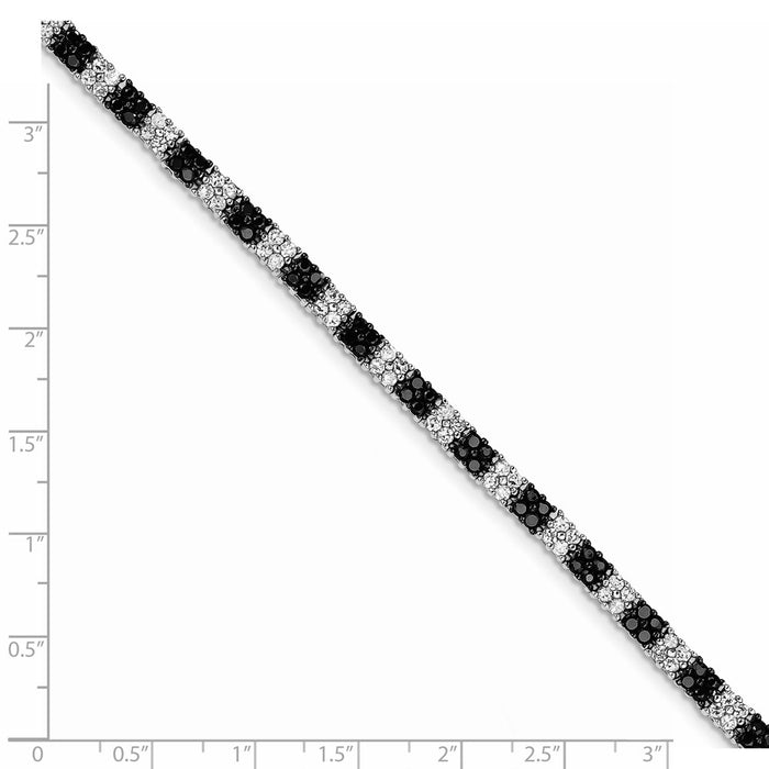 Exclusive Rhodium-Plated Sterling Silver 7-Inch Black & White CZ Tennis Bracelet - Stylish Luxury-3