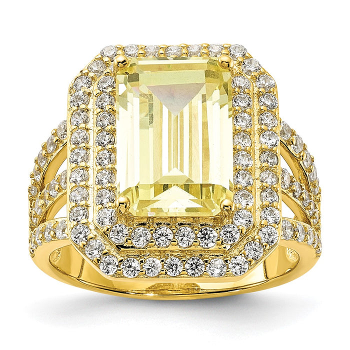 Buy Exclusive Canary Yellow Emerald & White Round CZ Ring | Stylish Gold-Plated Silver-1