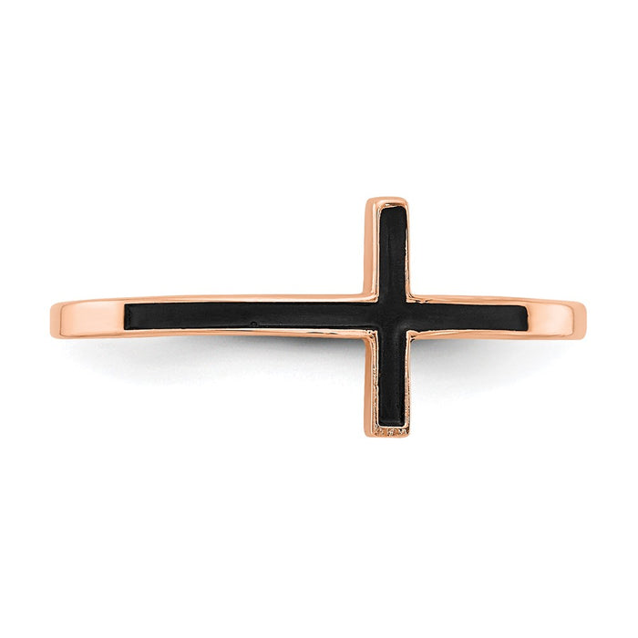 Exclusive 14K Rose Gold Enamel Sideways Cross Ring - Stylish & Affordable-4