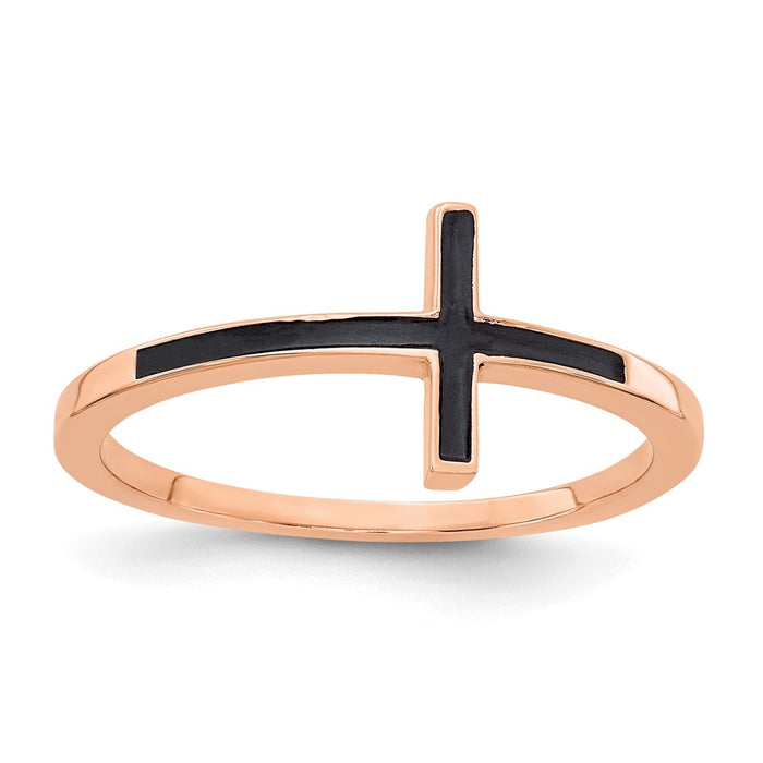 Exclusive 14K Rose Gold Enamel Sideways Cross Ring - Stylish & Affordable-1