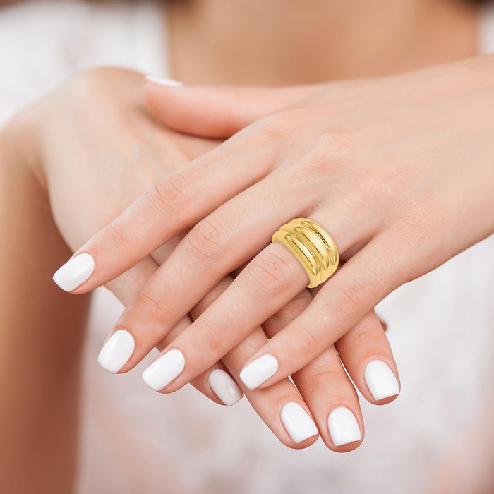 Exclusive 14K Gold Polished Scalloped Dome Band Ring - Stylish Luxury Value-5