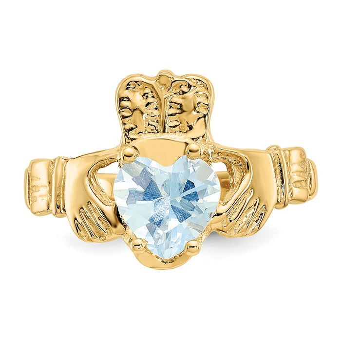 High-Quality 14K Gold Claddagh Ring with CZ - Stylish March Birthstone Value-4