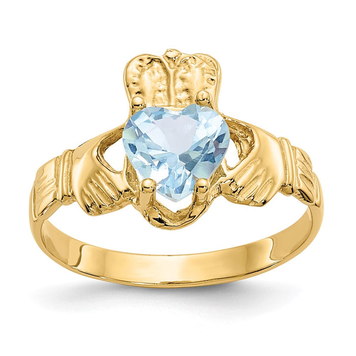 High-Quality 14K Gold Claddagh Ring with CZ - Stylish March Birthstone Value-1