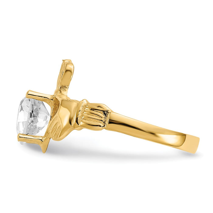 Exclusive 14K Gold Claddagh Ring with CZ - Stylish April Birthstone, Affordable Price-3