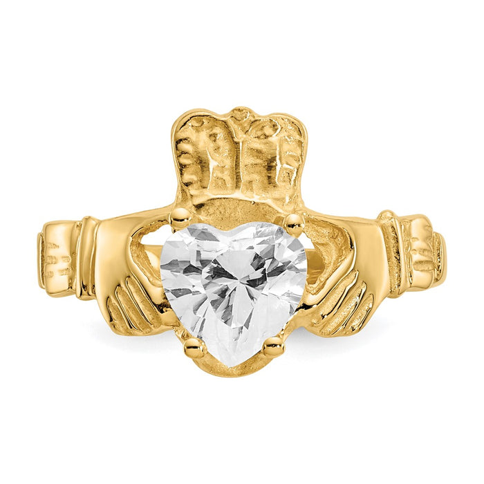 Exclusive 14K Gold Claddagh Ring with CZ - Stylish April Birthstone, Affordable Price-4