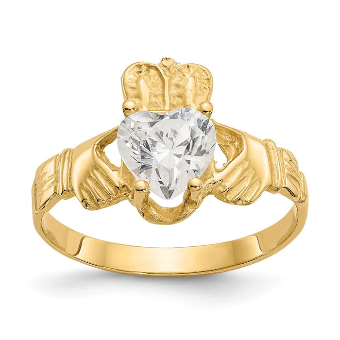Exclusive 14K Gold Claddagh Ring with CZ - Stylish April Birthstone, Affordable Price-1