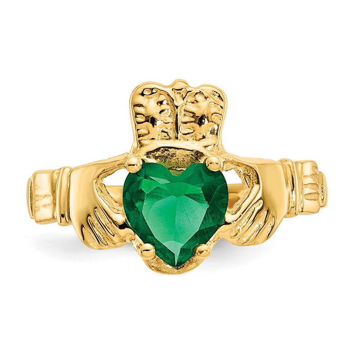 Shop Stylish 14K Gold May Birthstone Claddagh Ring with CZ - Affordable Luxury!-4