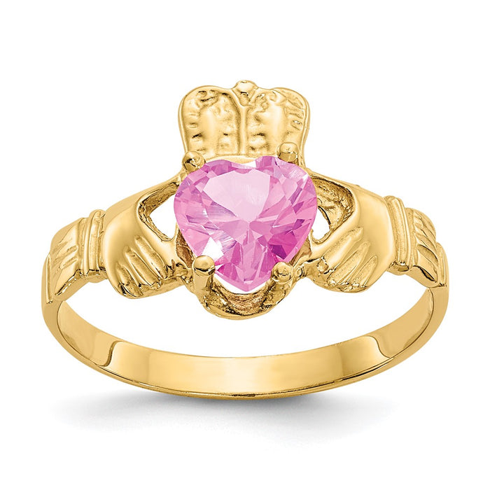 Shop Stylish 14K Gold Claddagh Ring with CZ - October Birthstone, 6mm-1