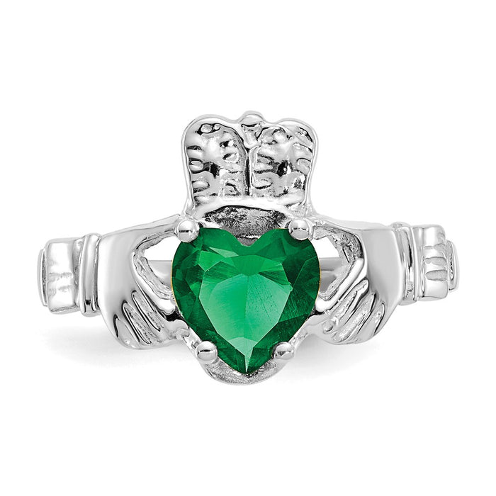 Exclusive 14K White Gold Claddagh Ring with May CZ Birthstone - Stylish Value!-4