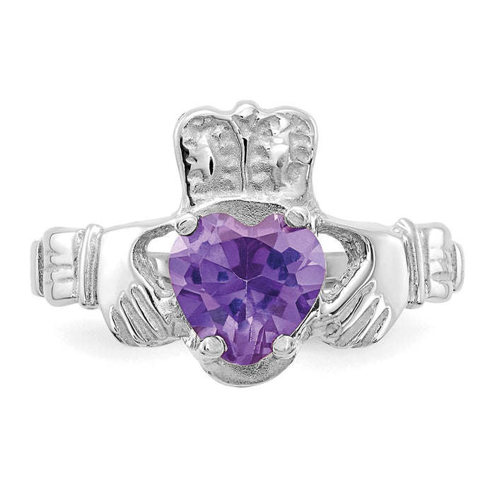 Buy 14K White Gold Claddagh Ring with June CZ Birthstone - Stylish Luxury!-4