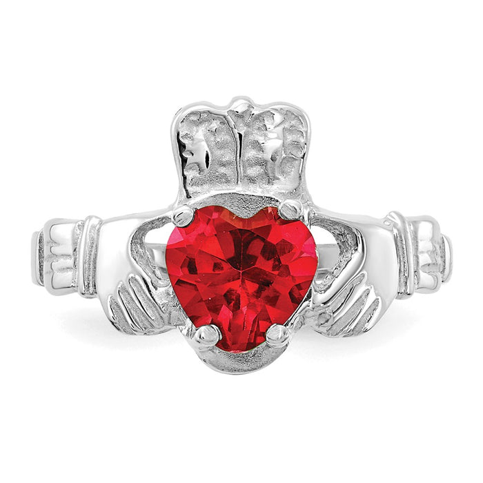 Shop Stylish 14K White Gold Claddagh Ring with July CZ Birthstone - Value!-4