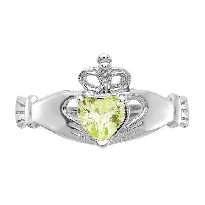 High-Quality 14K White Gold Claddagh Ring with August CZ Birthstone - Stylish Value-4
