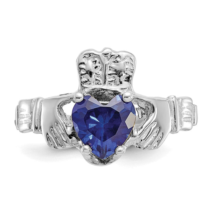 Shop Exclusive 14K White Gold Claddagh Ring with 2ct September CZ Birthstone-4