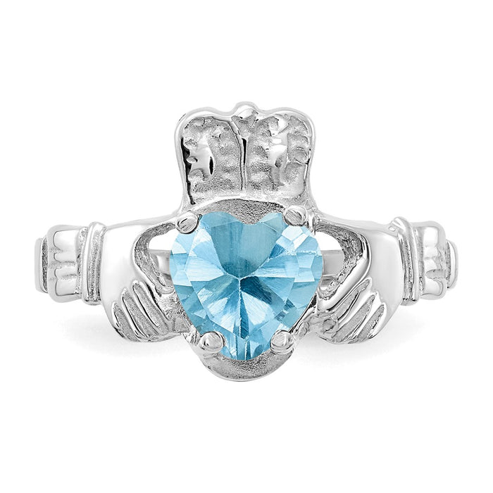 Exclusive 14K White Gold Claddagh Ring with December CZ Birthstone - Stylish Value!-4