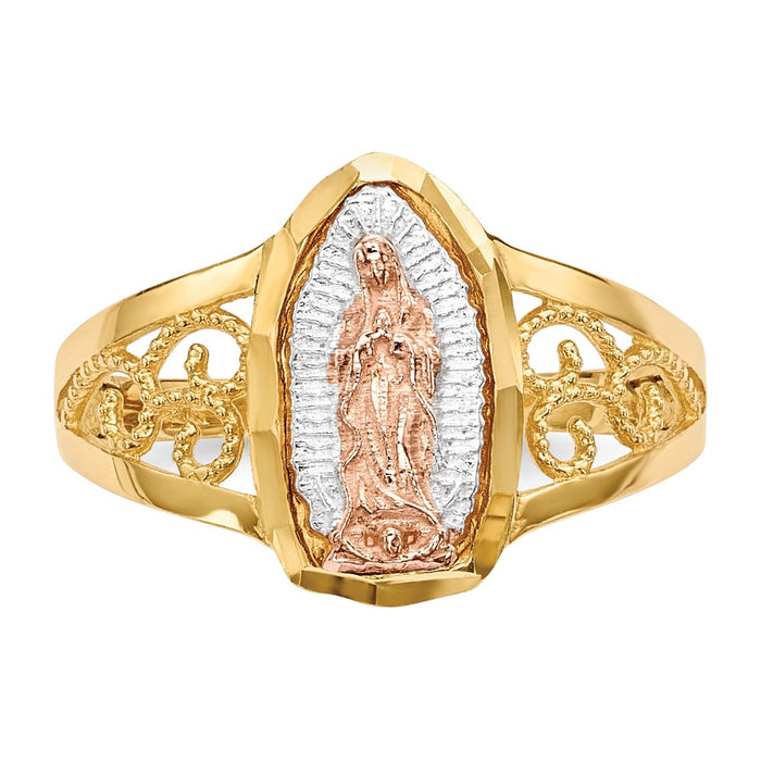 Buy Exclusive 14K Two-Tone Lady of Guadalupe Ring, Stylish White Rhodium Finish-4