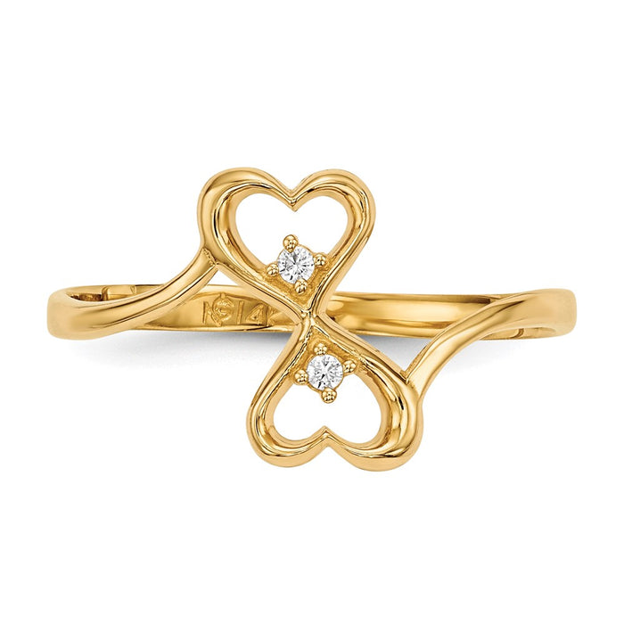 Shop Exclusive 14K Gold Double Heart Ring with CZ Stones - Stylish & Affordable-3