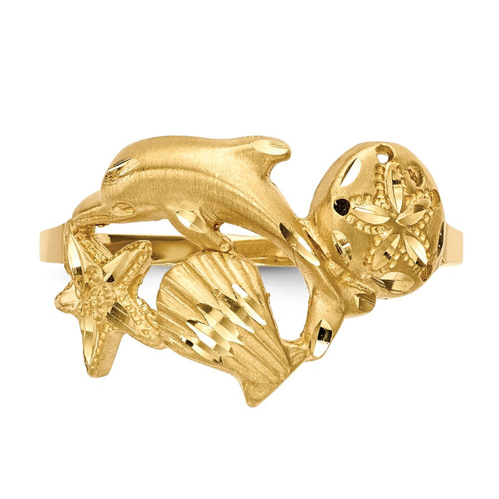 Buy Exclusive 14K Gold Dolphin Starfish Sand Dollar Ring - Stylish & Affordable-4