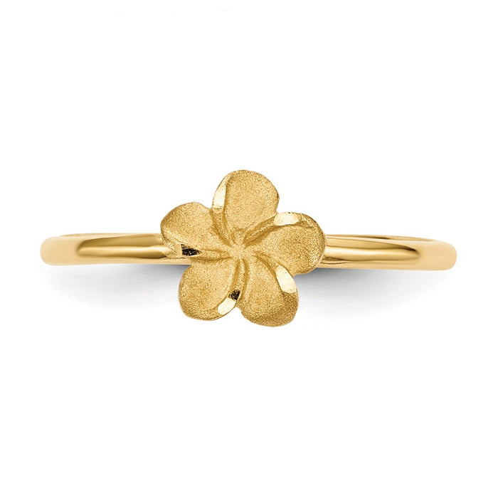 Buy Exclusive 14K Satin Finish Plumeria Ring with Diamond-Cut Details-3