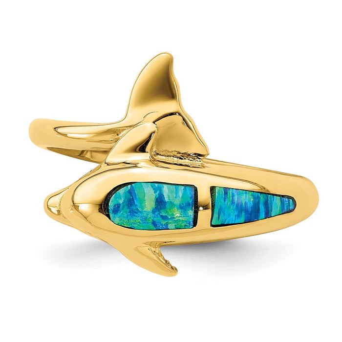 Shop Exclusive 14K Gold Dolphin Ring with Lab-Created Opal - Stylish Value!-4