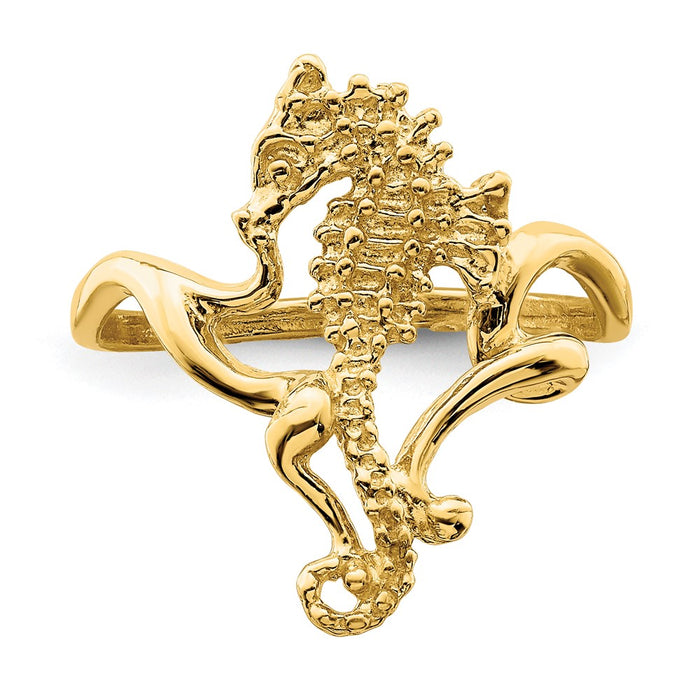High-Quality 14K Gold Seahorse Ring - Stylish 2D Design, Size 7 at Discounted Price-4