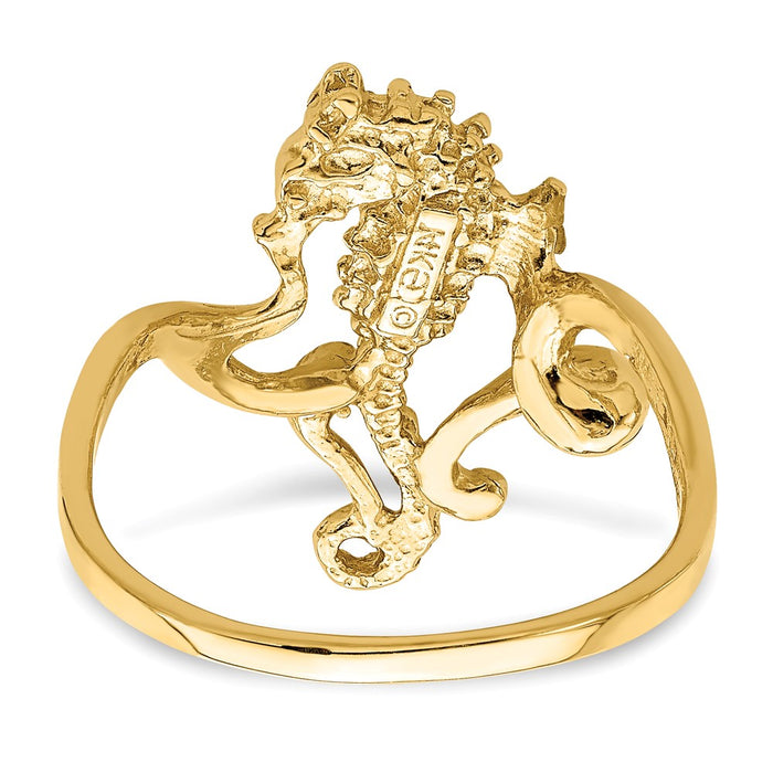 High-Quality 14K Gold Seahorse Ring - Stylish 2D Design, Size 7 at Discounted Price-5