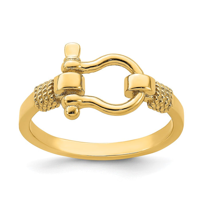 Exclusive 14K Gold Shackle Ring - Stylish Rope Edge Design, Size 7-1