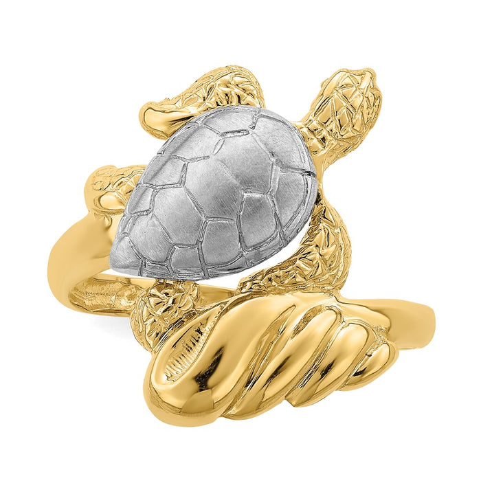 Exclusive 14K White Gold Turtle Ring - Stylish Rhodium-Plated Design-4