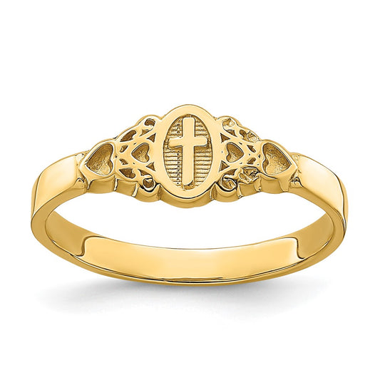 High-Quality 14K Gold Oval Scroll & Heart Ring with Cross Design - Stylish Value
