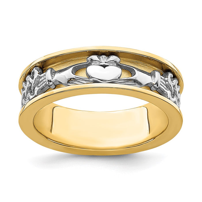 High-Quality 14K Two-Tone Claddagh Ring Band - Stylish and Affordable Price-1