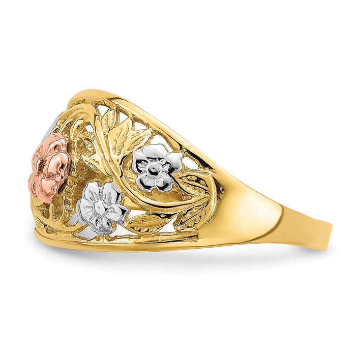 Exclusive 14K Tri-Color Floral Dome Ring | Stylish White Rhodium Finish-3