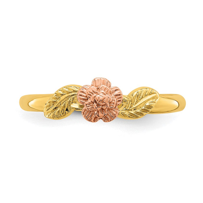 Buy 14K Two-Tone Diamond-Cut Leaf & Flower Ring - Stylish & Affordable Luxury!-4