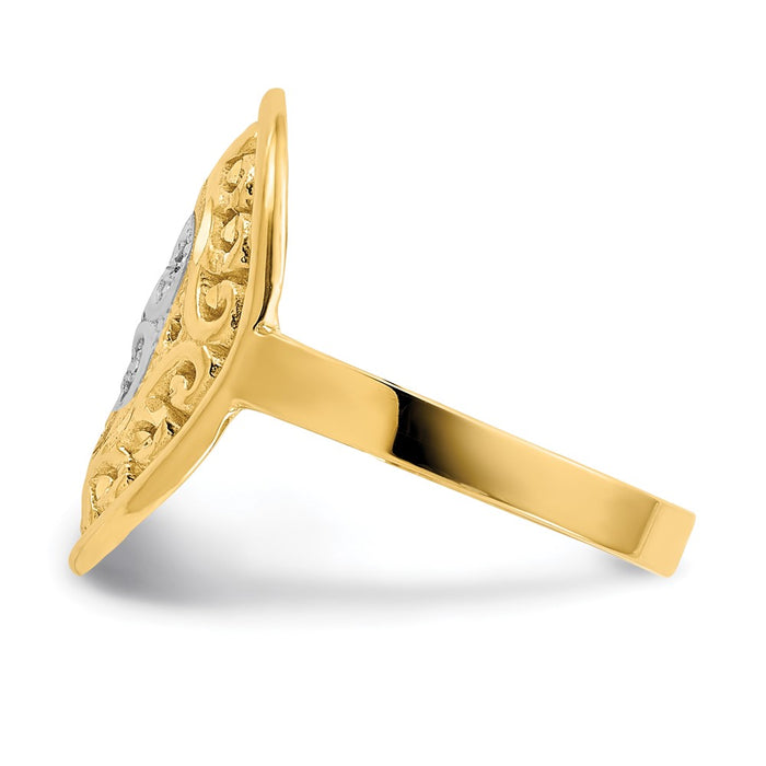 Shop Stylish 14K White Gold Oval Shield Ring with Heart Accents - Luxury Value!-3