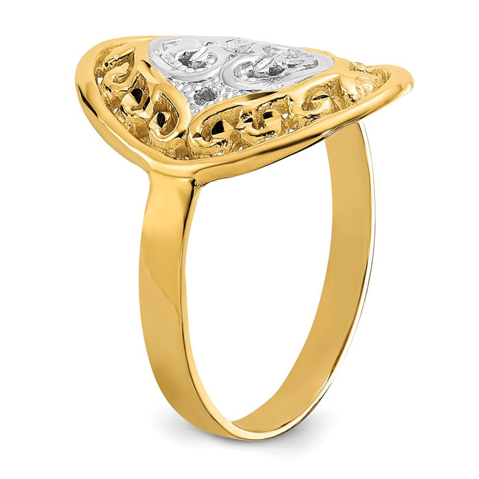 Shop Stylish 14K White Gold Oval Shield Ring with Heart Accents - Luxury Value!-6