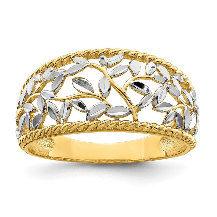 Shop Stylish 14K White Gold Diamond-Cut Filigree Leaf Ring - Luxury Design-1