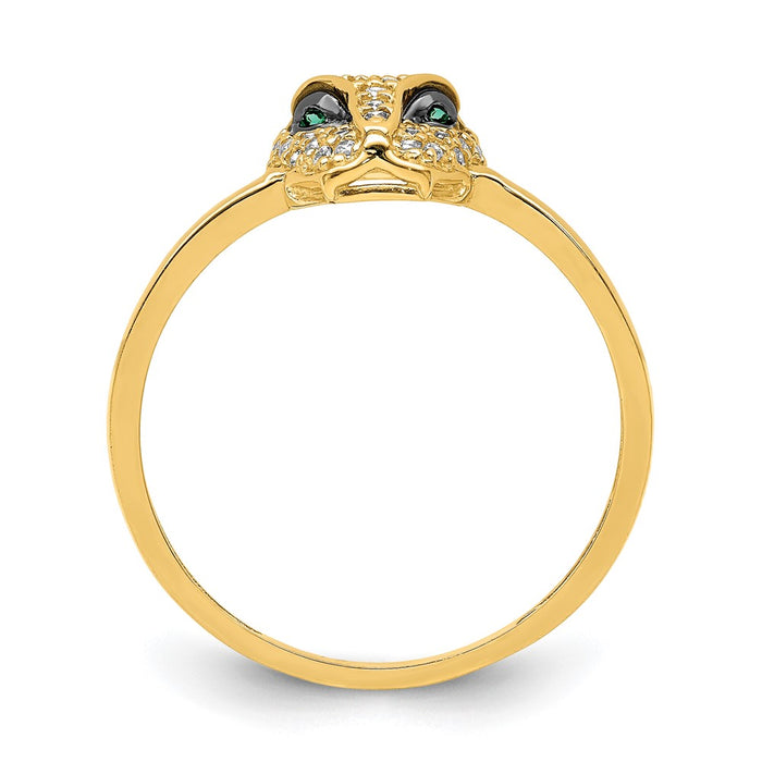 Shop Exclusive 14K Polished Lioness Head Ring, Stylish Green & White CZ Accents-2