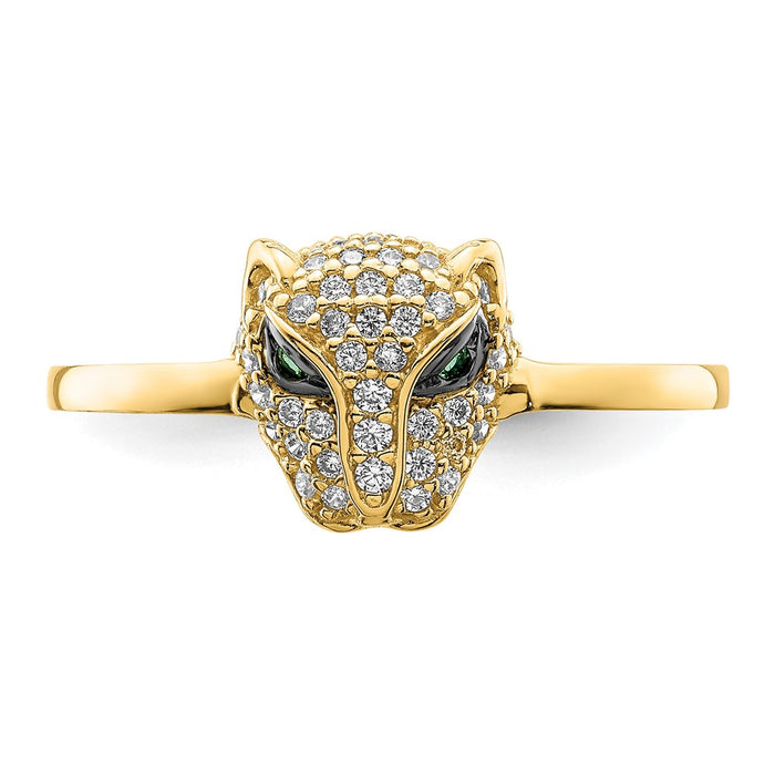 Shop Exclusive 14K Polished Lioness Head Ring, Stylish Green & White CZ Accents-4