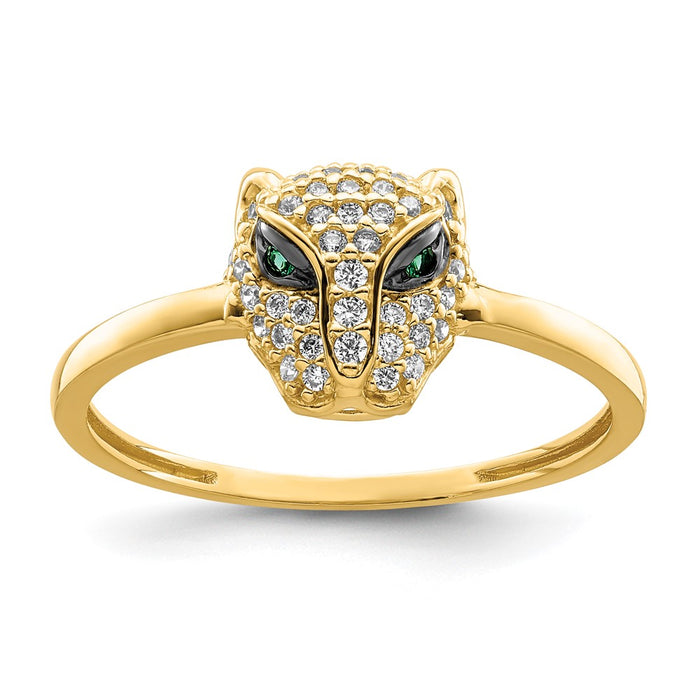 Shop Exclusive 14K Polished Lioness Head Ring, Stylish Green & White CZ Accents-1