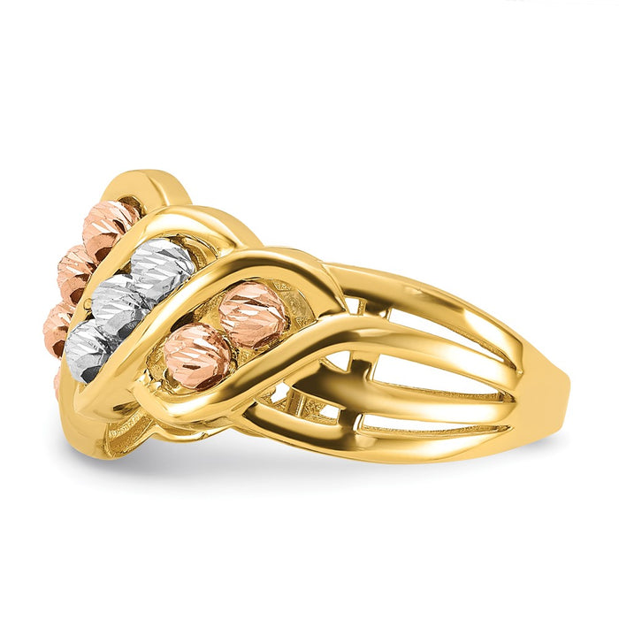 Exclusive 14K Tri-Color Polished Beaded Fashion Ring - Stylish & Affordable!-3