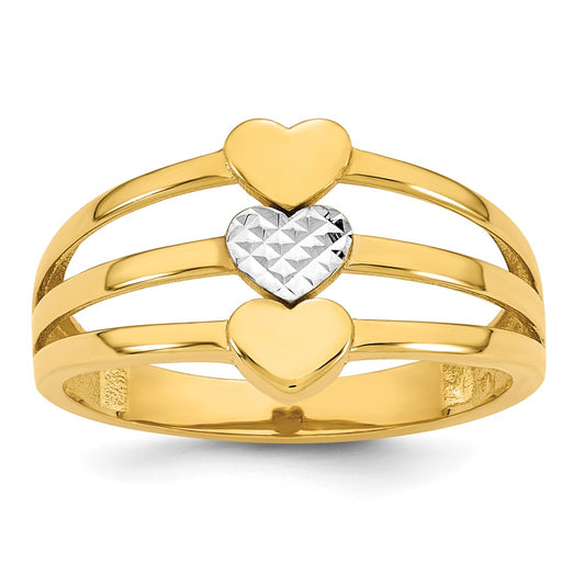 Buy Stylish 14K White Gold Diamond-Cut Three Hearts Ring, Size 7, Affordable Price