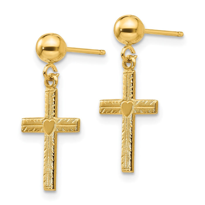 Buy Stylish 14K Gold Polished & Satin Finish Cross Dangle Earrings-2