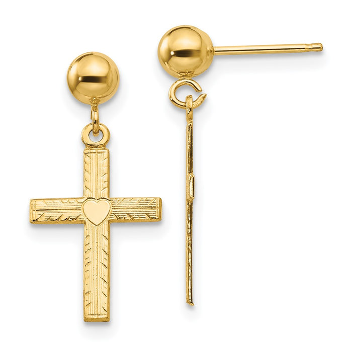 Buy Stylish 14K Gold Polished & Satin Finish Cross Dangle Earrings-1