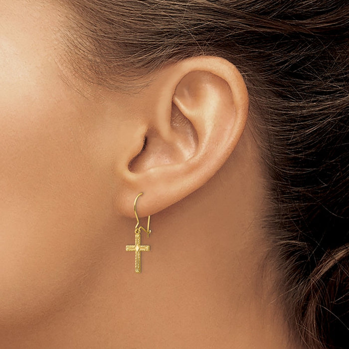High-Quality 14K Gold Cross Earrings - Polished & Satin Finish, Stylish Value-3