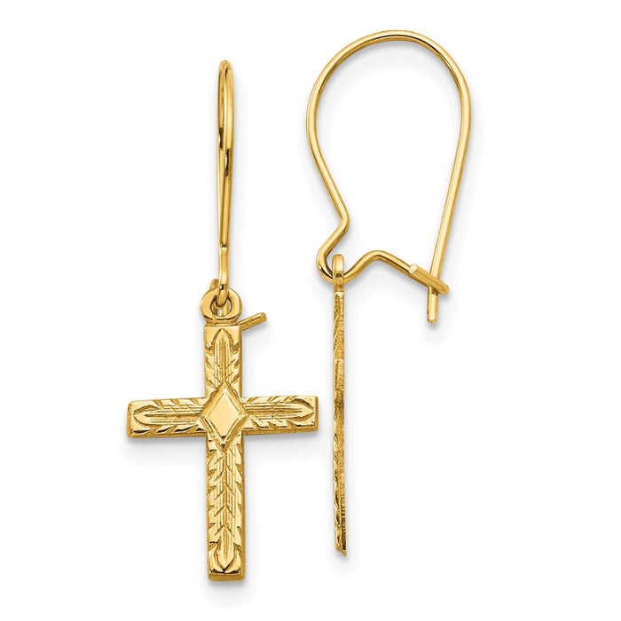 High-Quality 14K Gold Cross Earrings - Polished & Satin Finish, Stylish Value-1