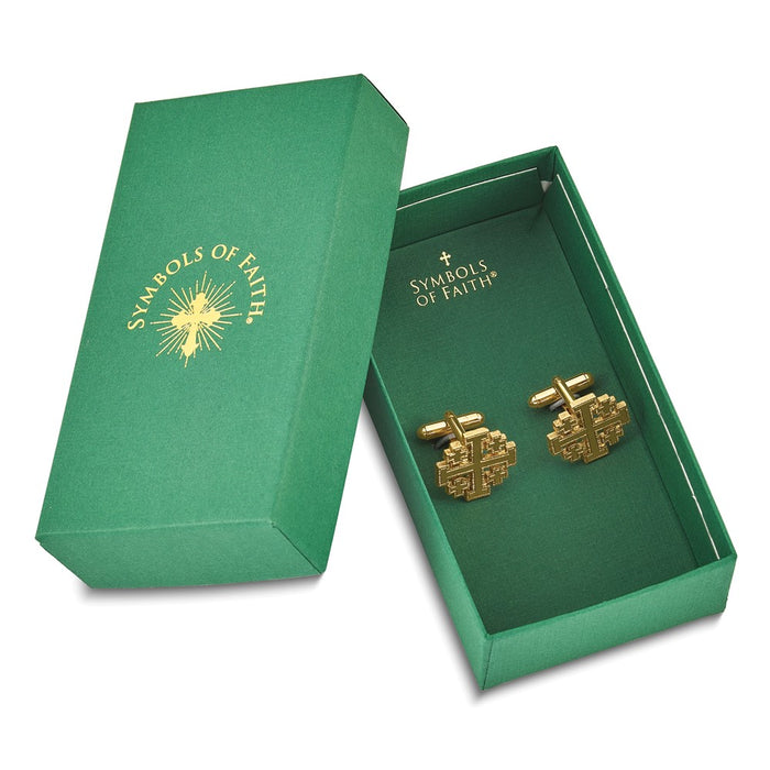 Buy Exclusive Gold-Tone Jerusalem Cross Cuff Links - Stylish Symbols of Faith-2