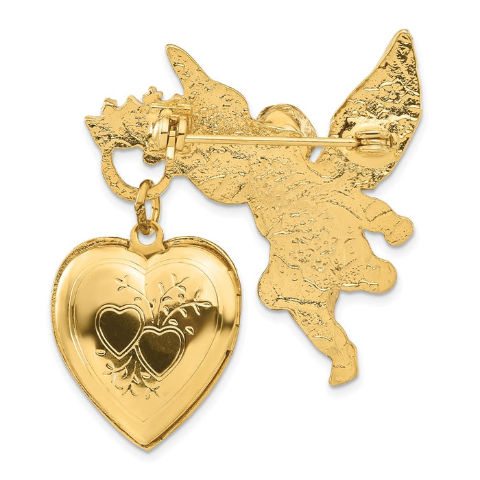 Exclusive Gold-tone Angel Brooch with 20mm Heart & Crystal Cross Locket - Stylish Faith Symbol-3